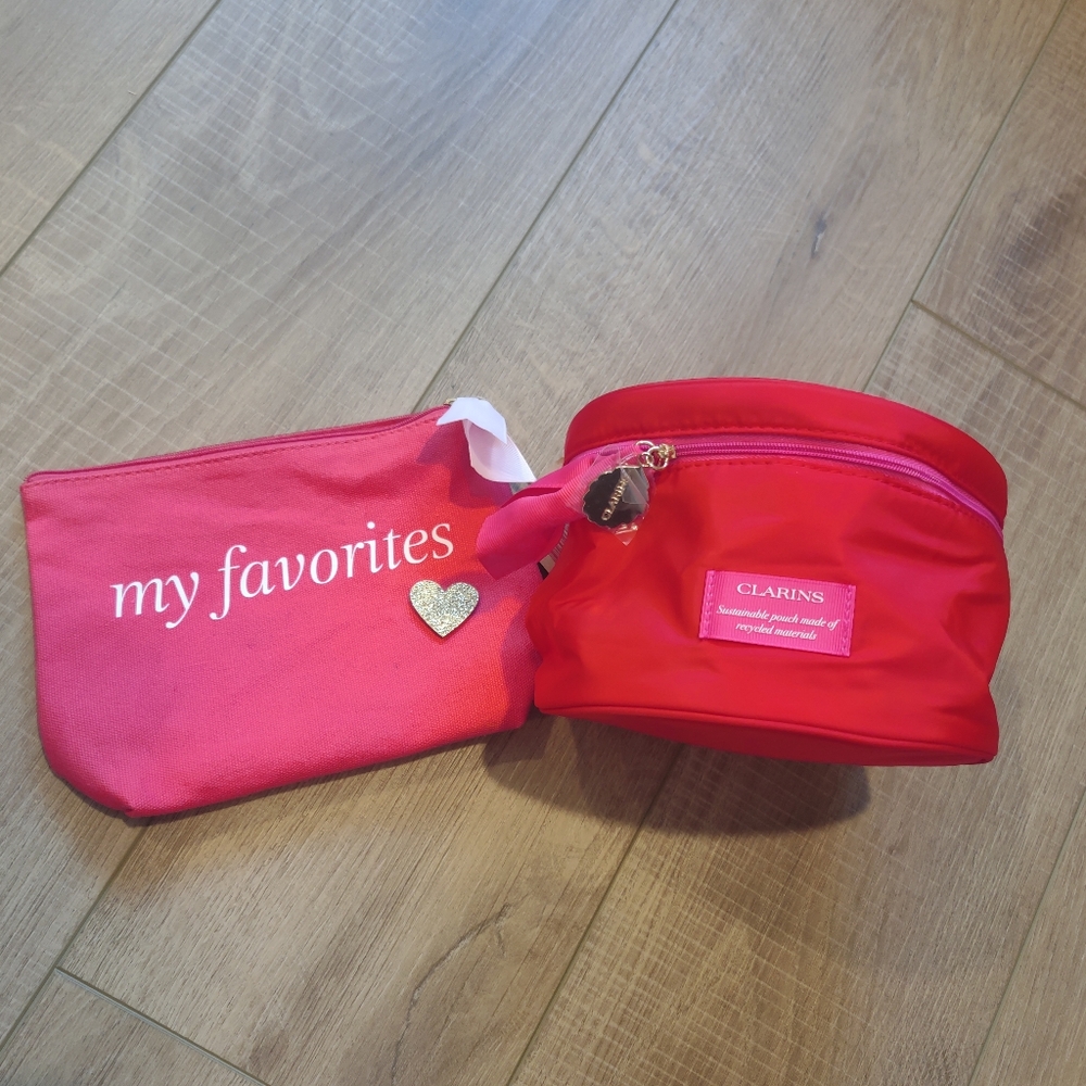 Clarins Red and Pink Cosmetic Bags